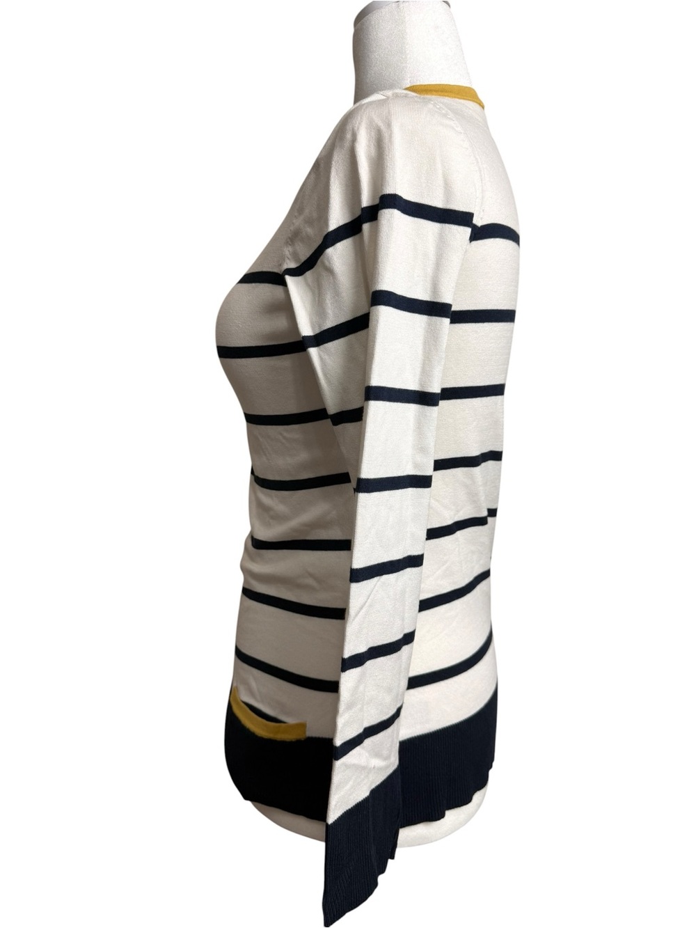Pendleton Cream and Navy Striped Long-Sleeve Top with Mustard Trim size small - Picture 7 of 11